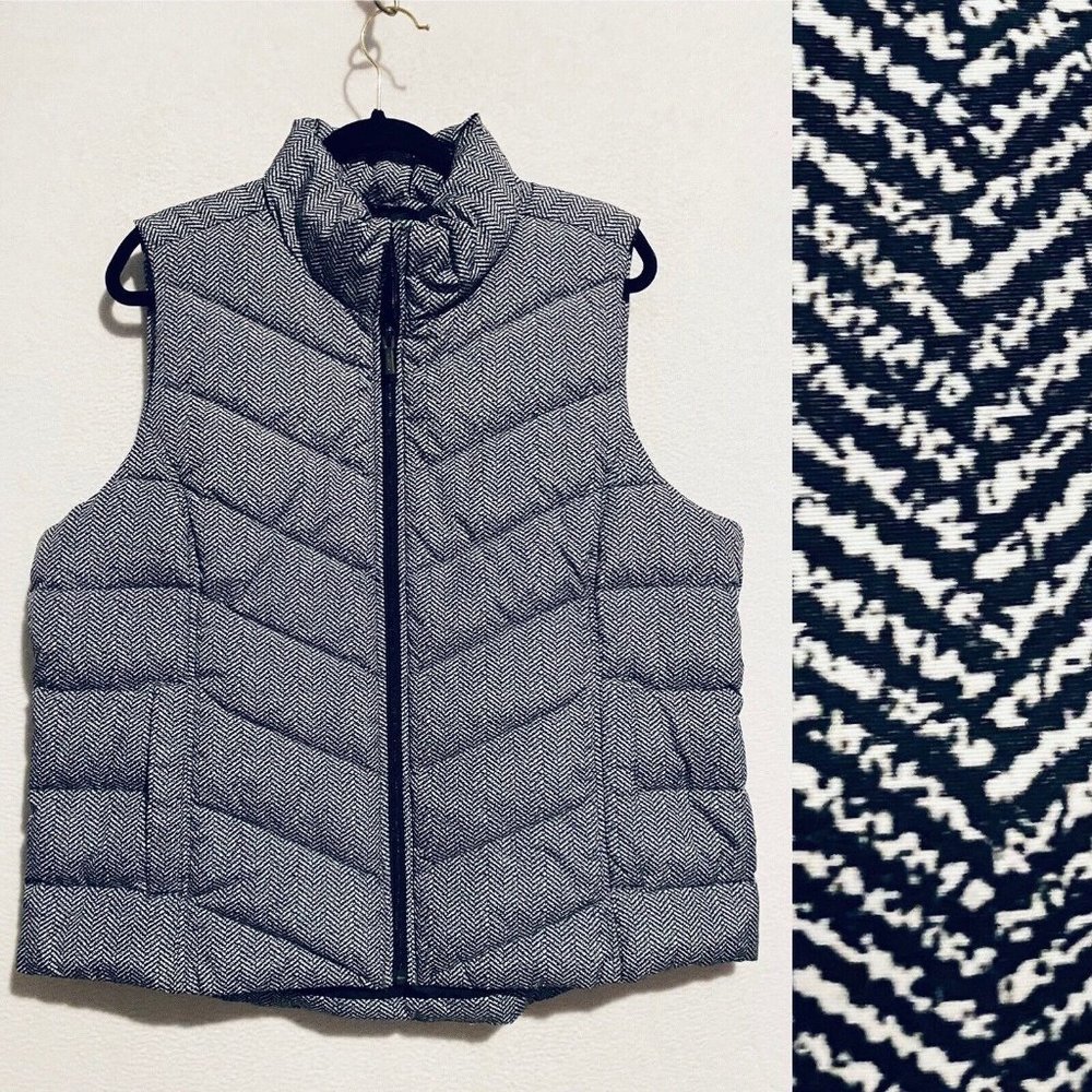 Lands End Vest Womens XL Herringbone Print 600 Fill Down Puffer Zip Up Outdoor - Picture 4 of 7